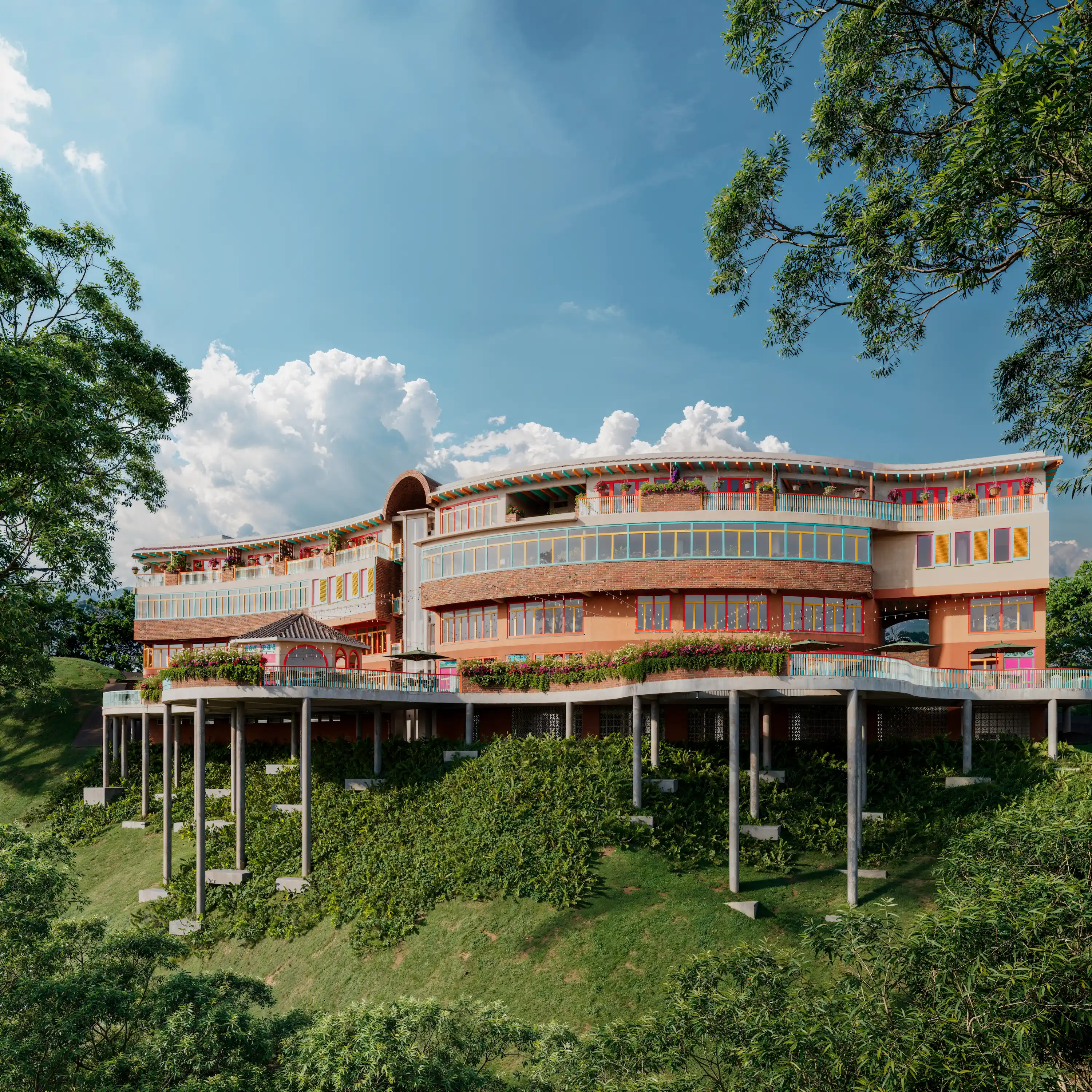 Vista panorámica del valle y del embalse desde una terraza elevada